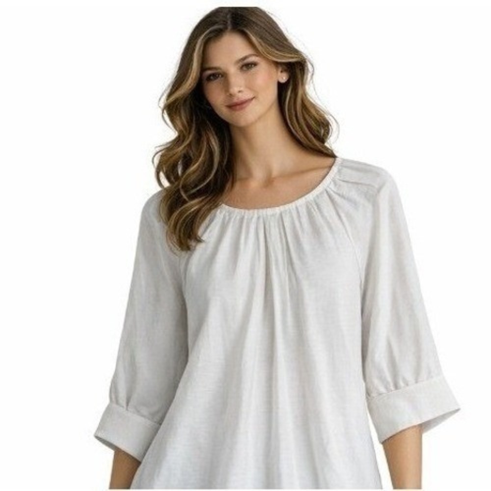 Soft Surroundings Cusco Pullover White Pleated Scoop Neck 3/4 Sleeve Sm 2FU97